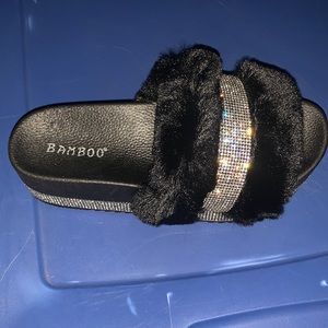 Black rhinestone platform sandals